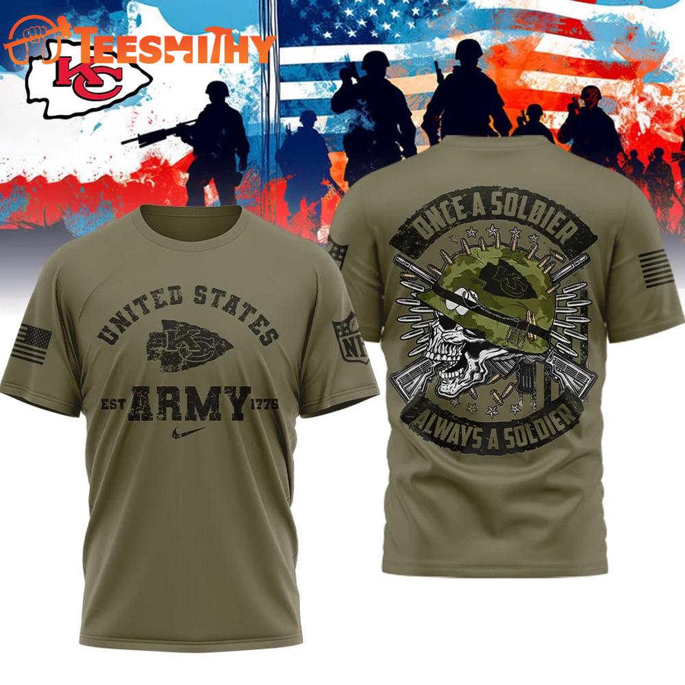 Kansas City Chiefs NFL US Army Once A Soldier Always A Soldier 3D Shirt