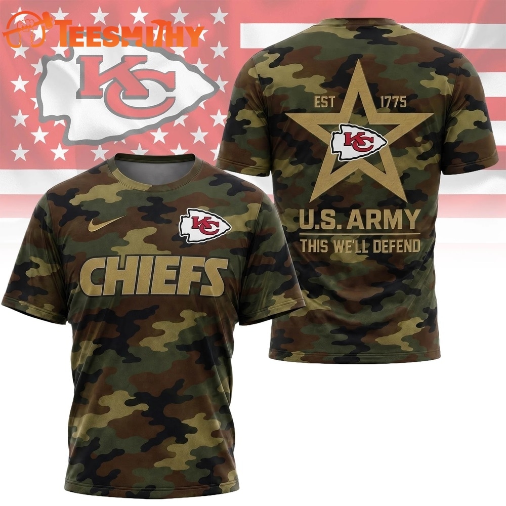 Kansas City Chiefs NFL Veterans US Army Camo New Design 3D Shirt