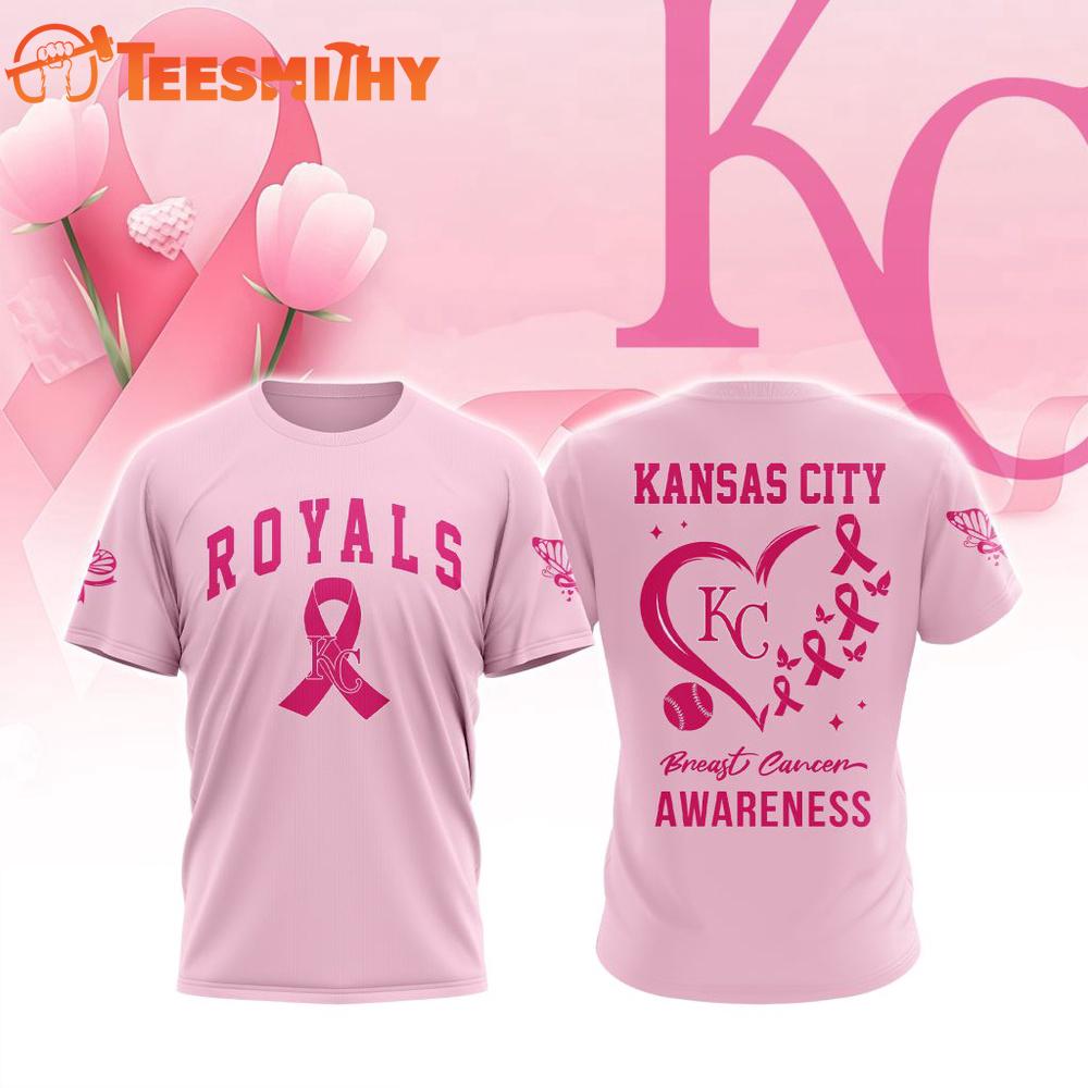 Kansas City Royals 2025 MLB Pink Breast Cancer Awareness Design 3D Shirt