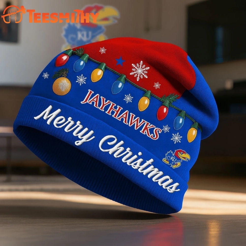 Kansas Jayhawks NCAA Merry Christmas Beanie Hat