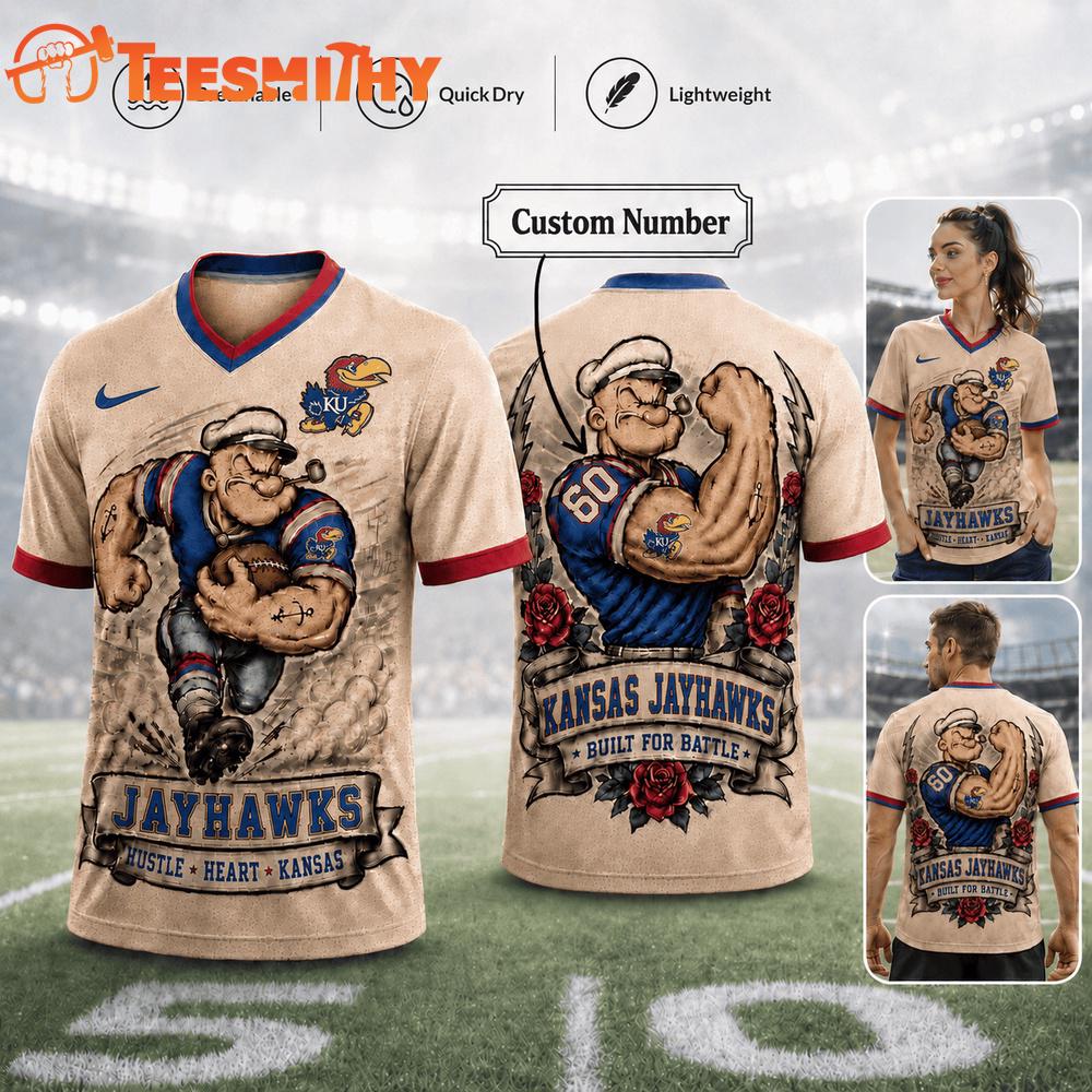 Kansas Jayhawks NCAA Popeye Vintage Tattoo Football Jersey