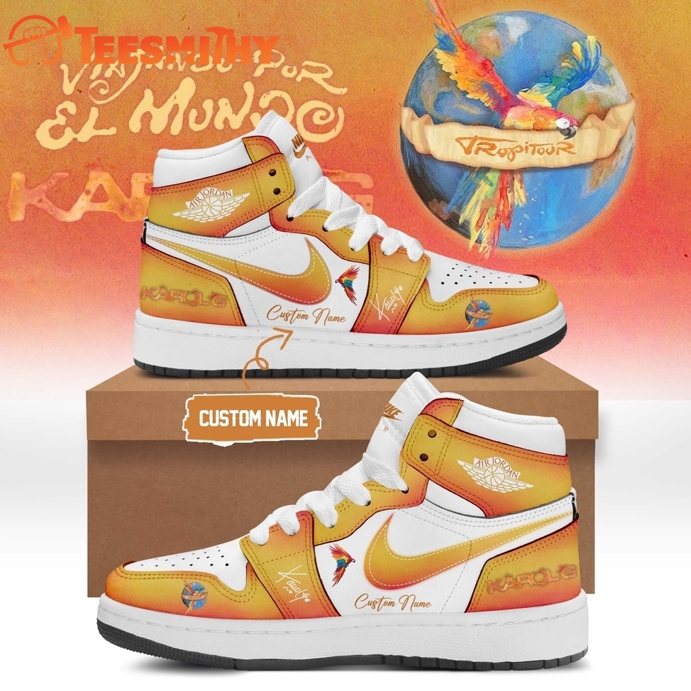Karol G VIAJANDO POR EL MUNDO TROPITOUR Signed 2026 Orange Air Jordan 1 Shoes