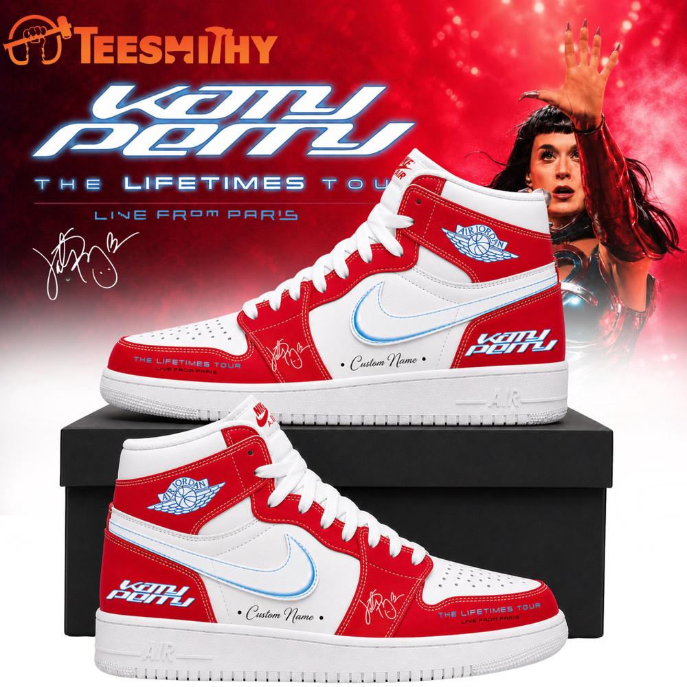 Katy Perry The Lifetimes Tour Live From Paris 2026 Red Air Jordan 1 Hightop Shoes
