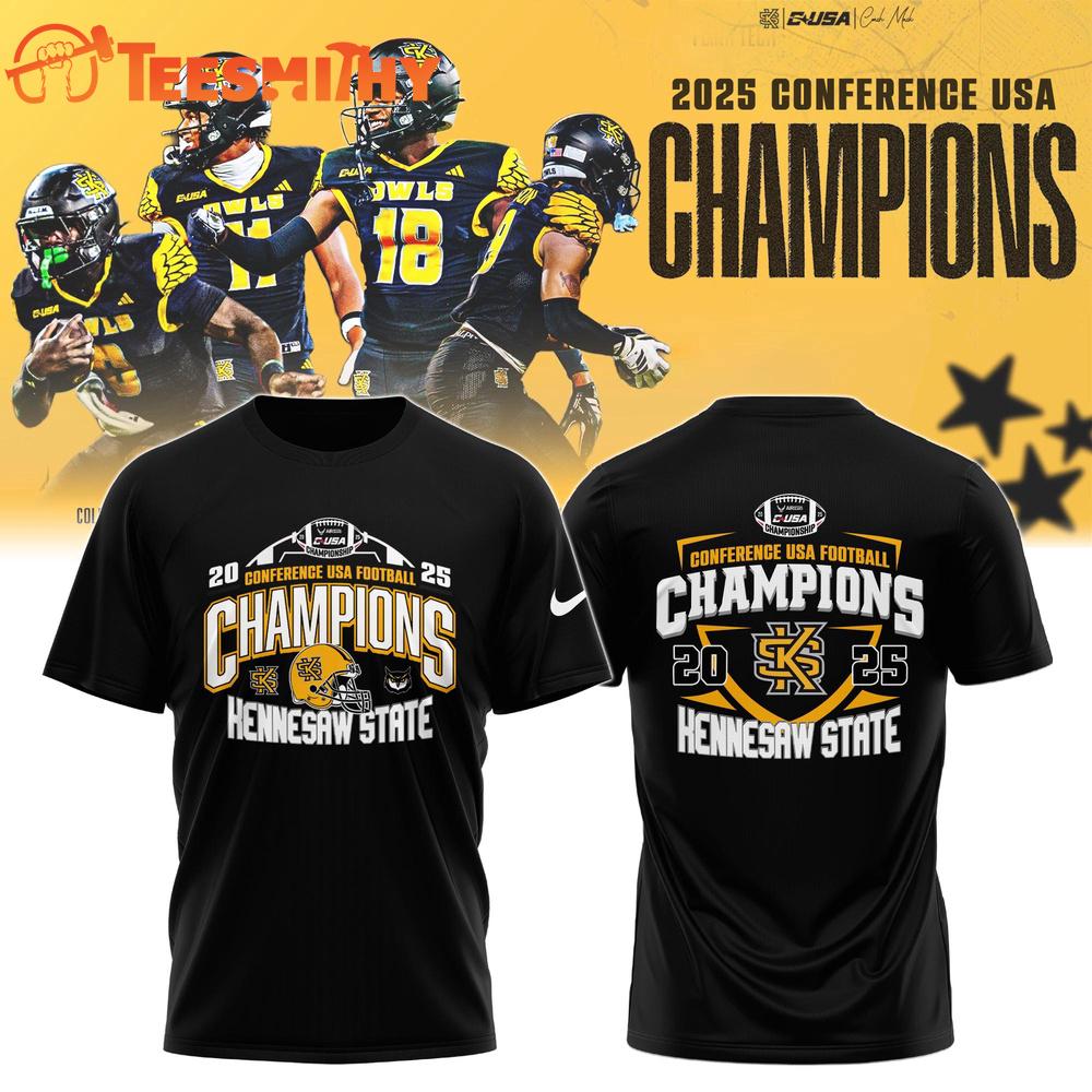 Kennesaw State Owls 2025 C-USA Football Conference Champions Limited Edition Black T Shirt