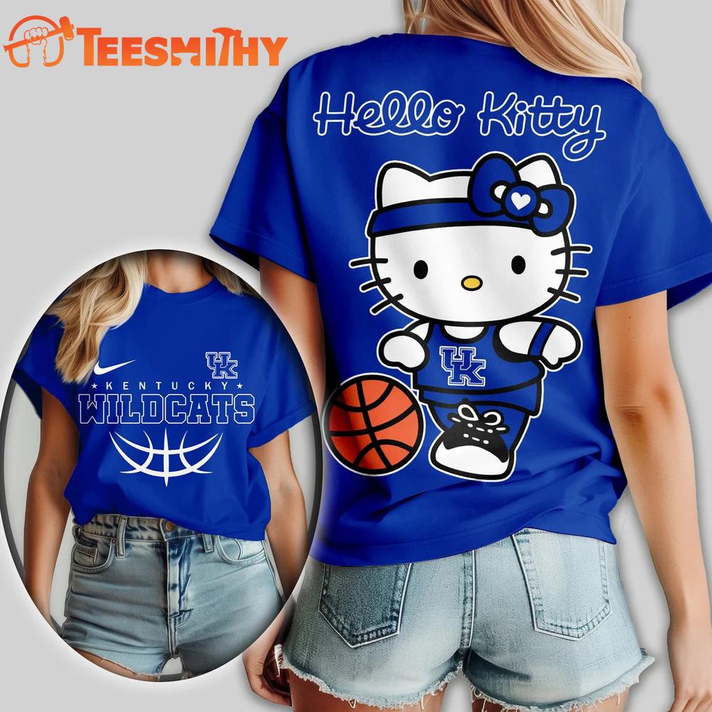 Kentucky Wildcats NCAA Hello Kitty Basketball Unisex 3D T Shirt