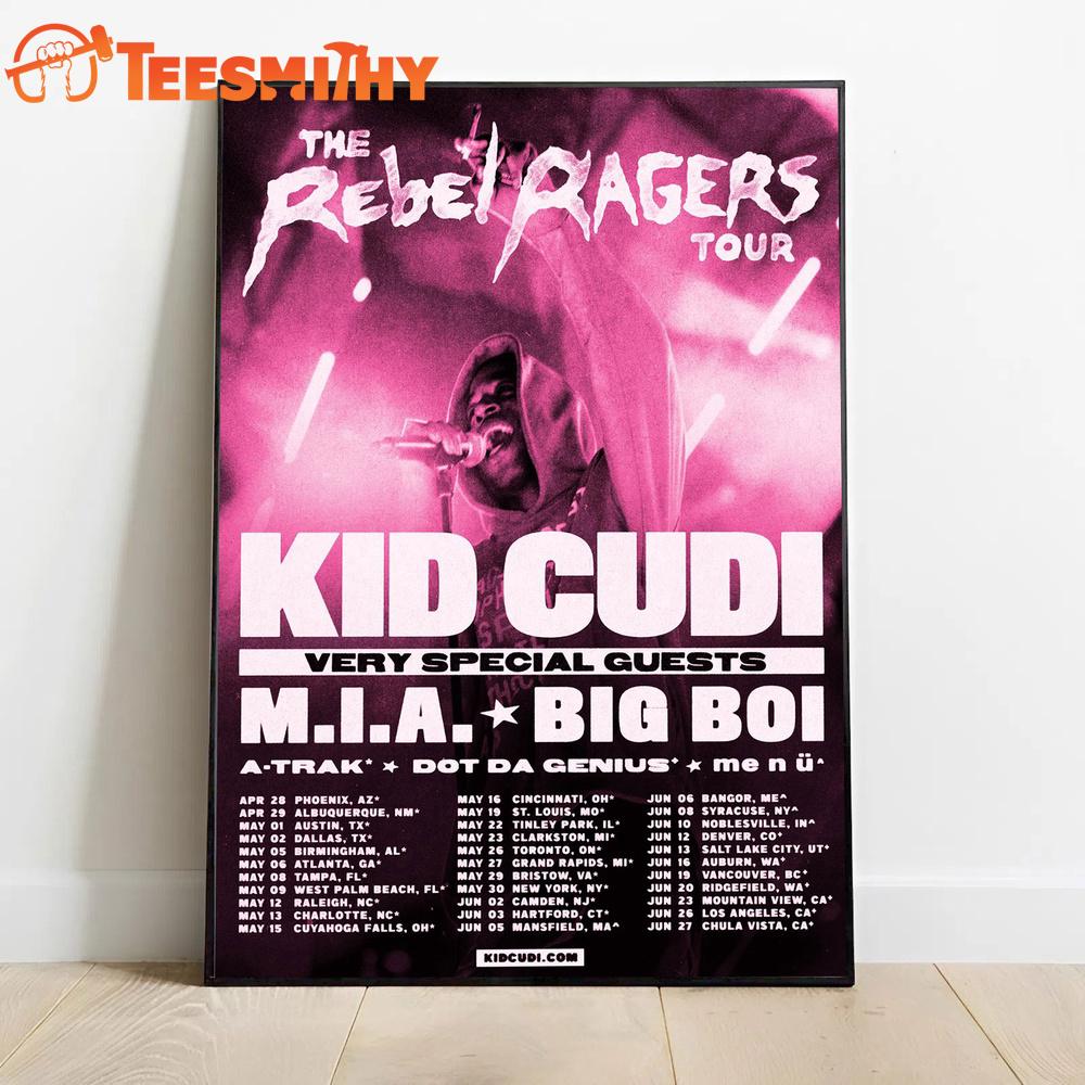 Kid Cudi The Rebel Ragers Tour 2026 Poster Canvas Art