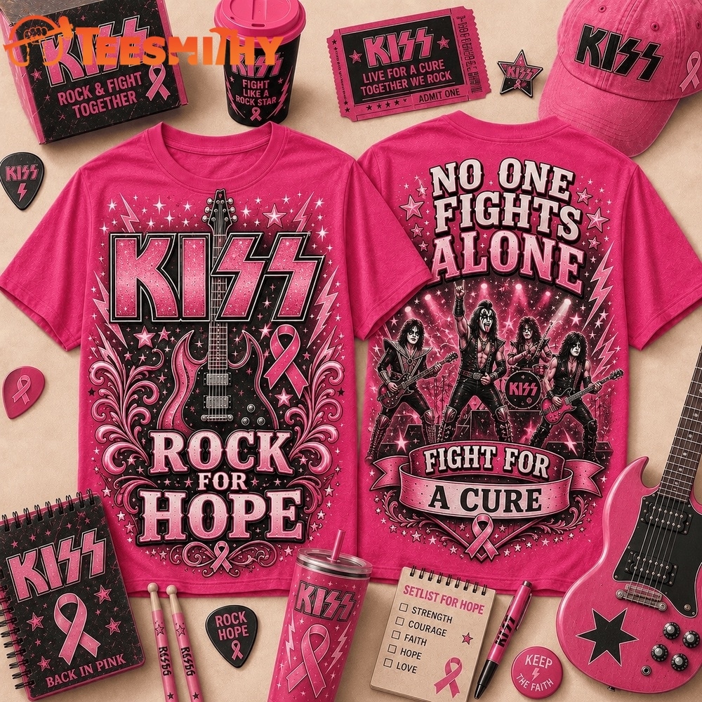 Kiss Band No One Fights Alone Rock For Hope Breast Cancer Awareness T Shirt