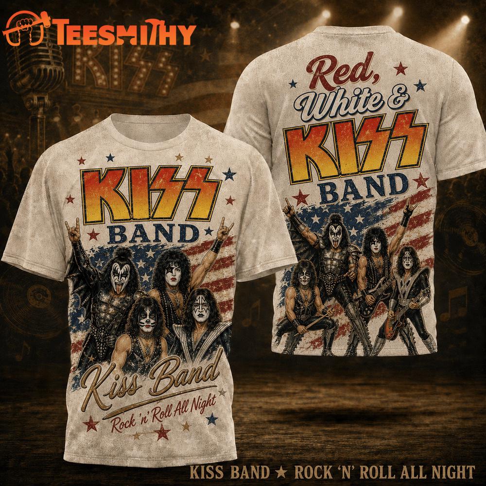 Kiss Band Vintage Red White and America Star 3D Shirt