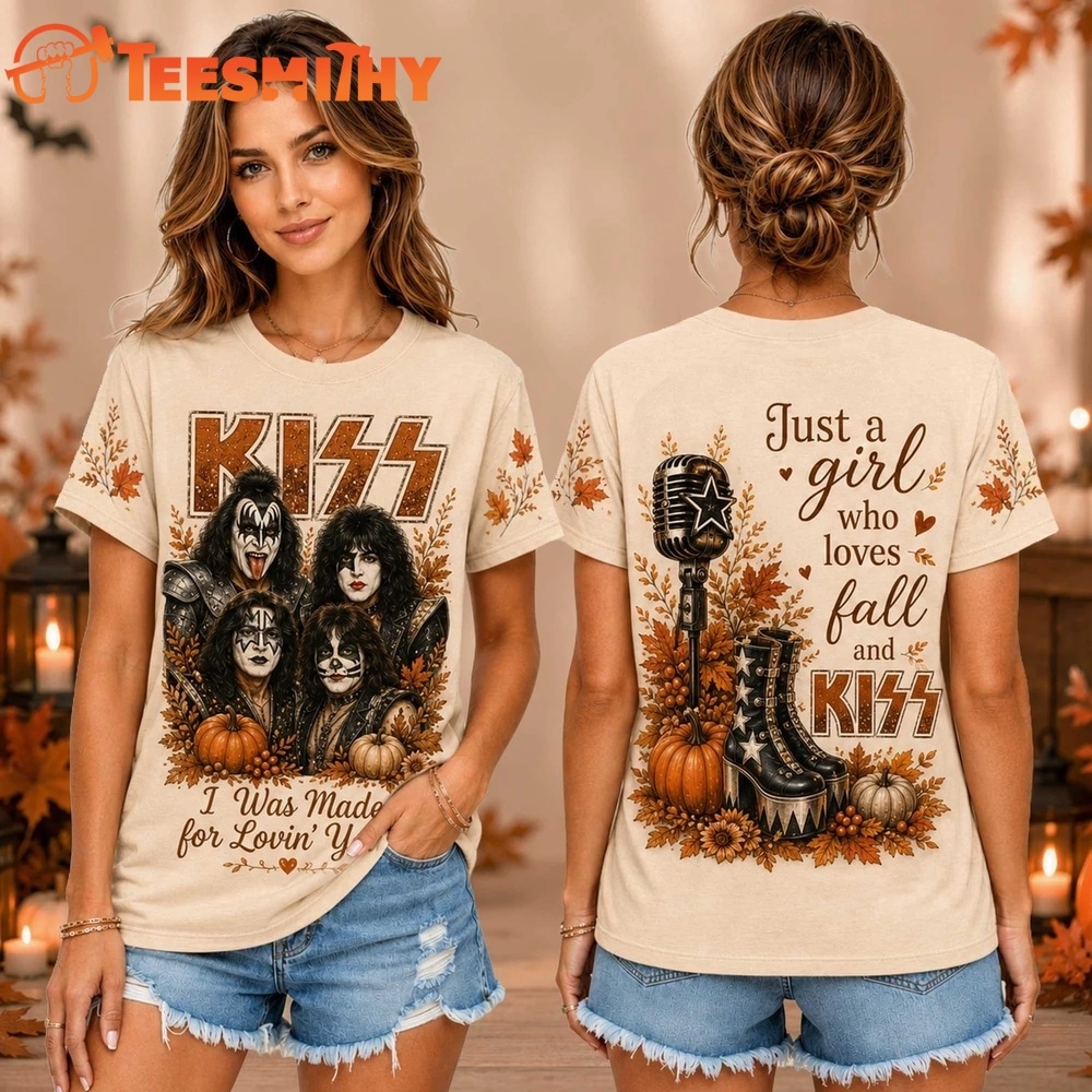 KISS Fall Pumpkin Vintage Band Portrait Unisex 3D Shirt