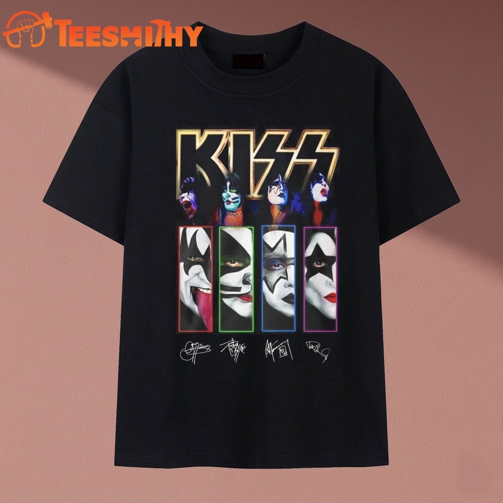 KISS Rock Band Portrait Graphic Signatures Vintage Music T Shirt
