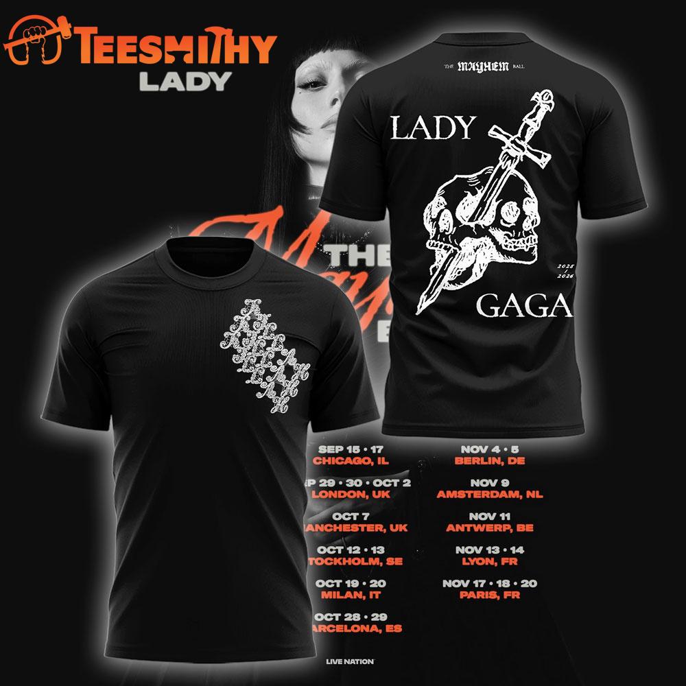 Lady Gaga The Mayhem Ball Tour 2025 Black T Shirt