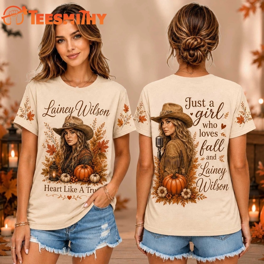 Lainey Wilson Autumn Leaves Pumpkin Cowgirl Autumn 2026 Unisex 3D Shirt