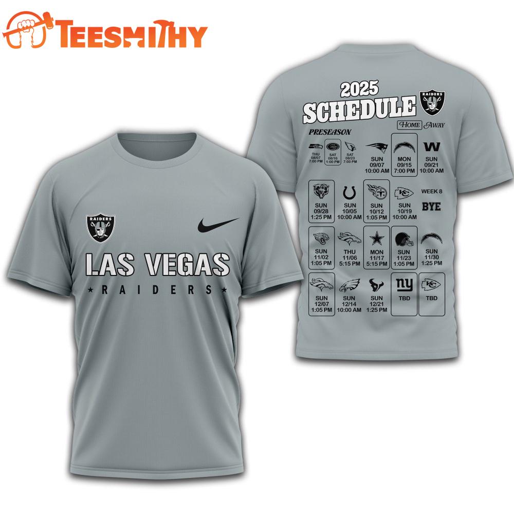 Las Vegas Raiders 2025 Football Schedule Unisex 3D Shirt Las Vegas Raiders 2025 Football Schedule Unisex 3D Shirt