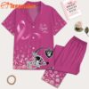 Las Vegas Raiders 2025 NFL Breast Cancer October Short Sleeve Satin Pajama Set
