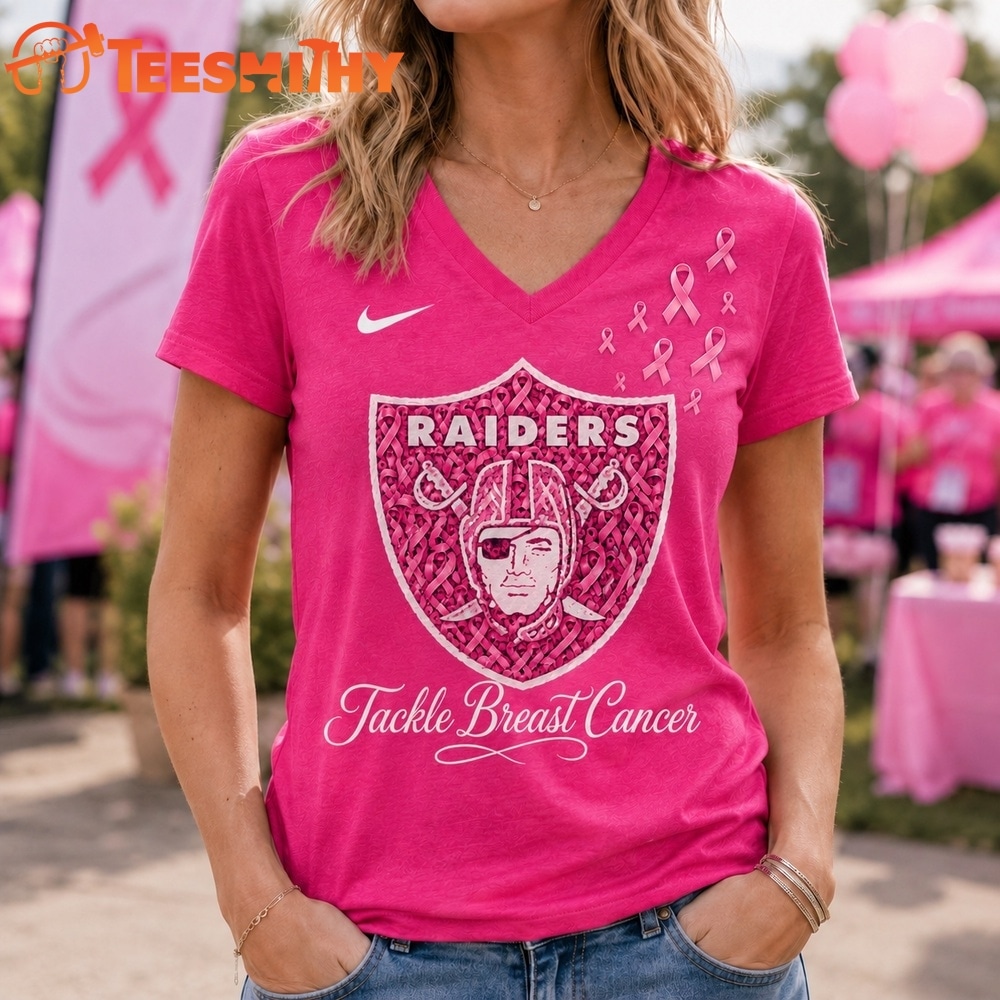 Las Vegas Raiders 2026 NFL Tackle Breast Cancer V neck T Shirt