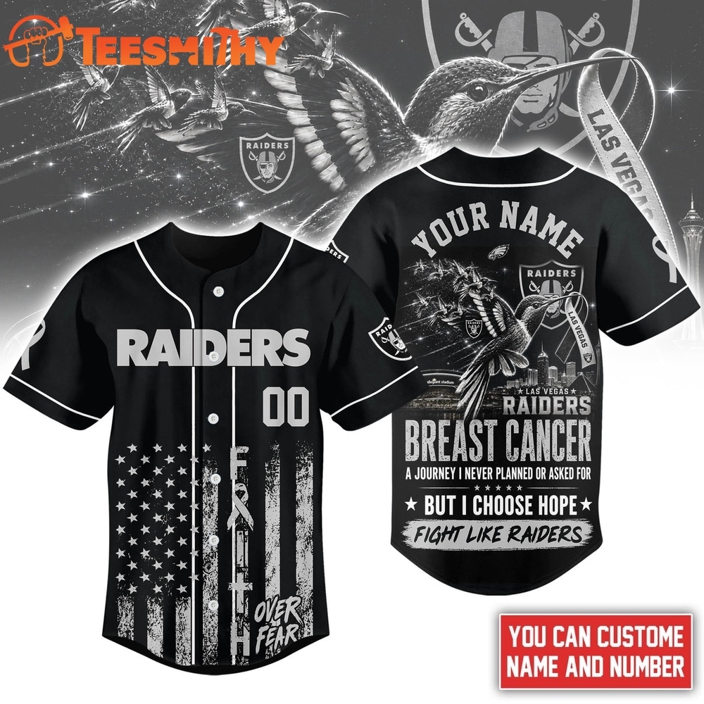 Las Vegas Raiders NFL Breast Cancer Hope Over Fear Baseball Jersey