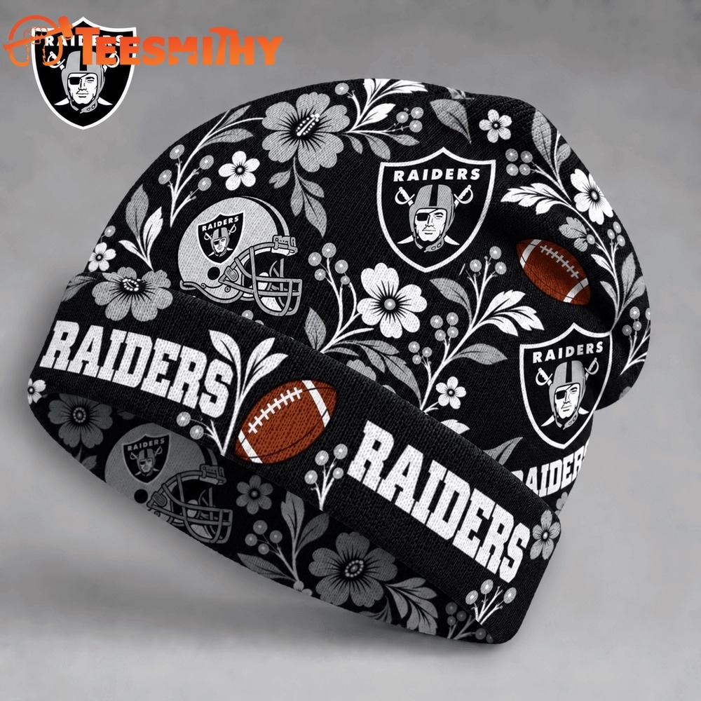 Las Vegas Raiders NFL Floral Team Pride Christmas Beanie Hats