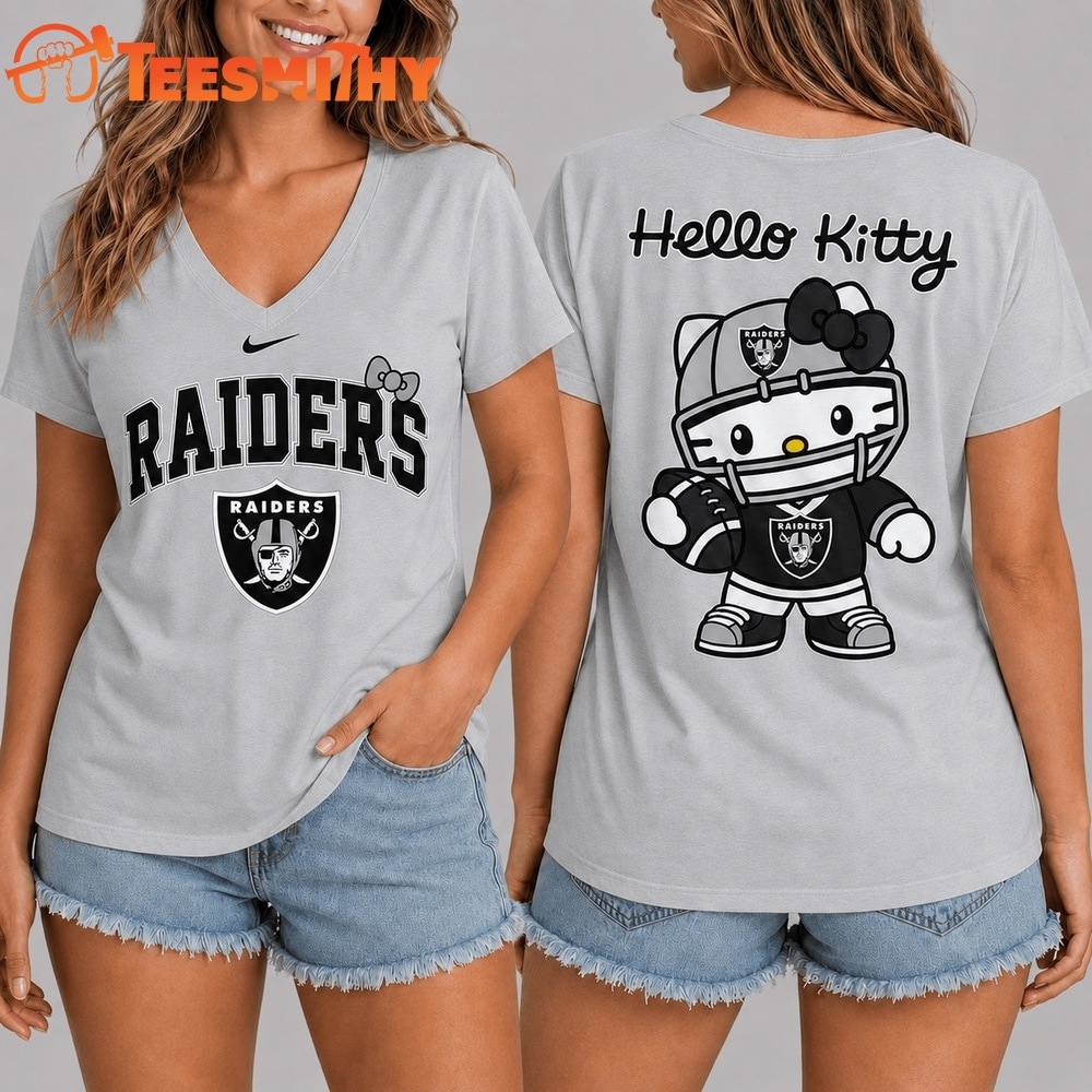 Las Vegas Raiders NFL Hello Kitty Football V Neck T Shirt