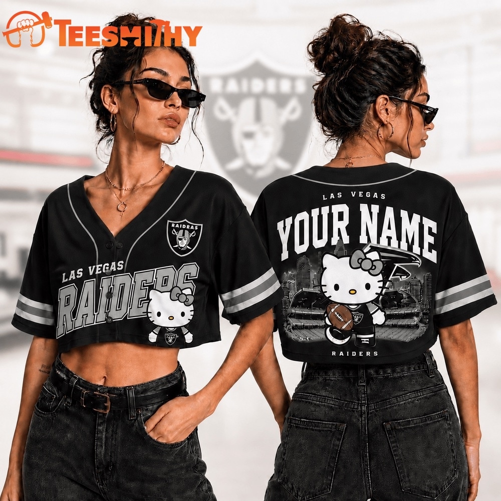 Las Vegas Raiders NFL Hello Kitty Personalized Crop Top Baseball Jersey