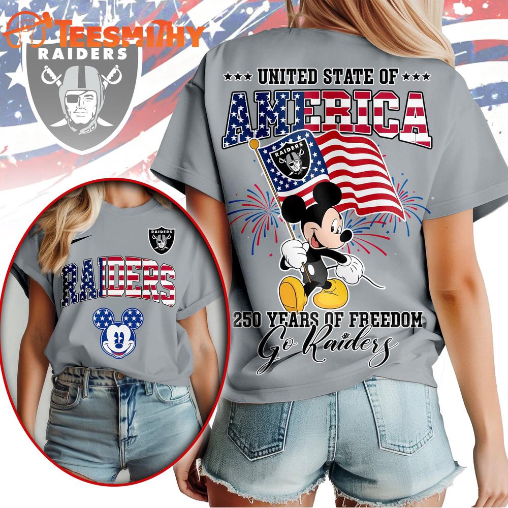 Las Vegas Raiders NFL Mickey America Flag Freedom 250 Years 3D T Shirt