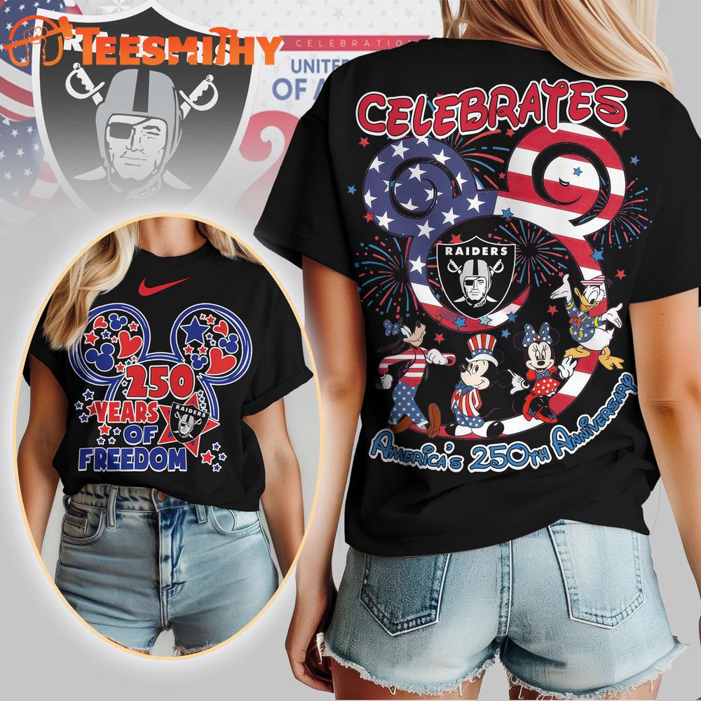 Las Vegas Raiders NFL Mickey Celebrates America 250th Anniversary All Over Print T Shirt