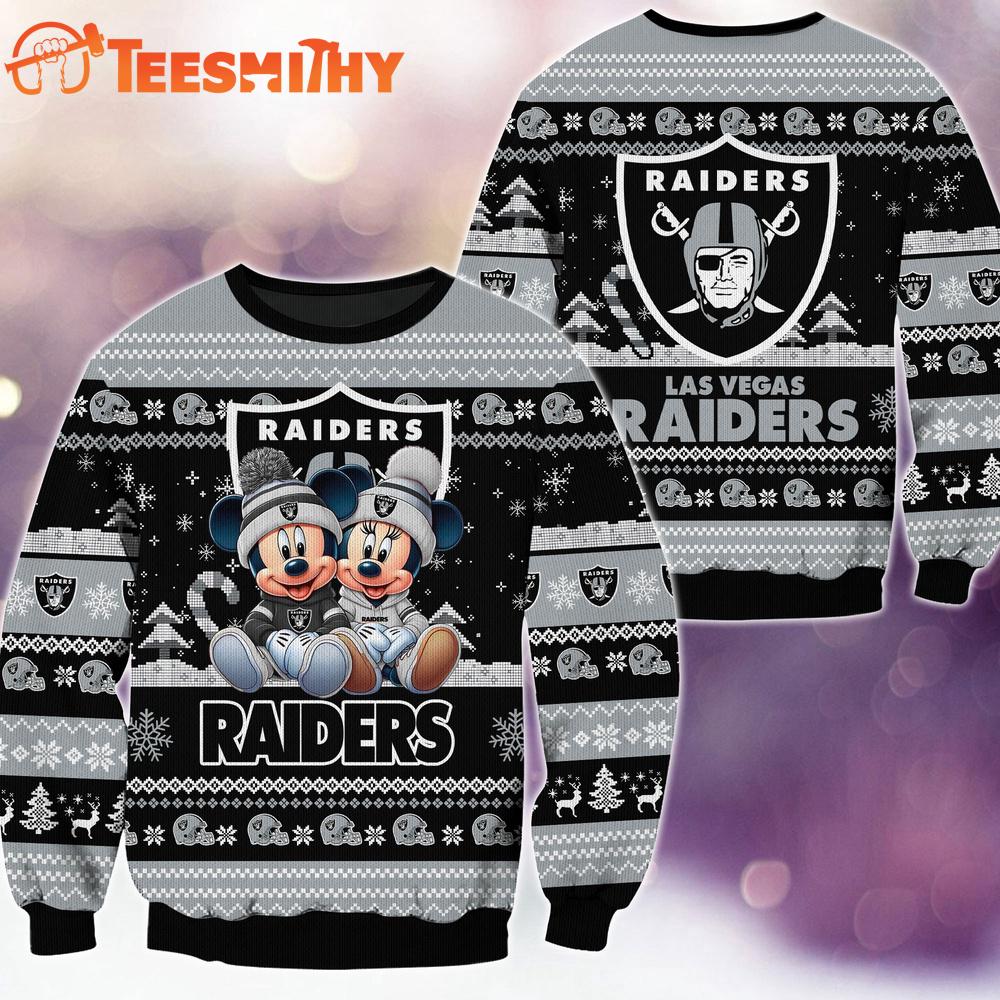 Las Vegas Raiders NFL Mickey Minnie Ugly Christmas Sweater