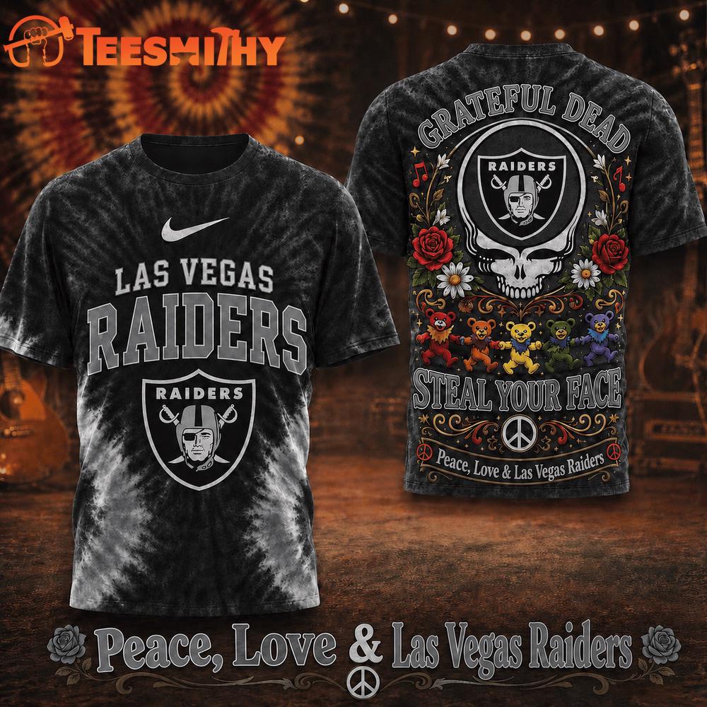 Las Vegas Raiders NFL Peace Love Greateful Dead Special New 3D Shirt