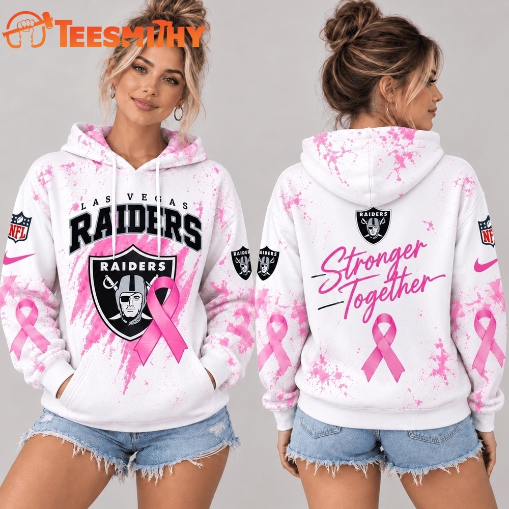 Las Vegas Raiders NFL Pink Ribbon Stronger Together Breast Cancer Awareness Hoodie