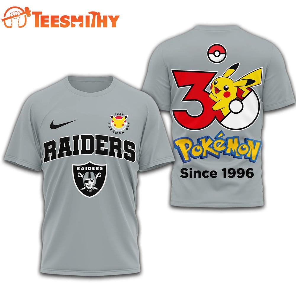 Las Vegas Raiders NFL Pokemon 30th Anniversary 3D T Shirt