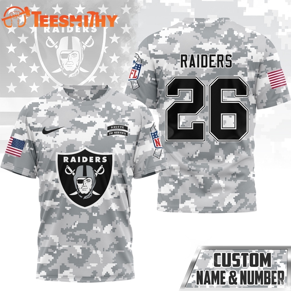 Las Vegas Raiders NFL Salute to Service Custom Name & Number Camo 3D Shirt