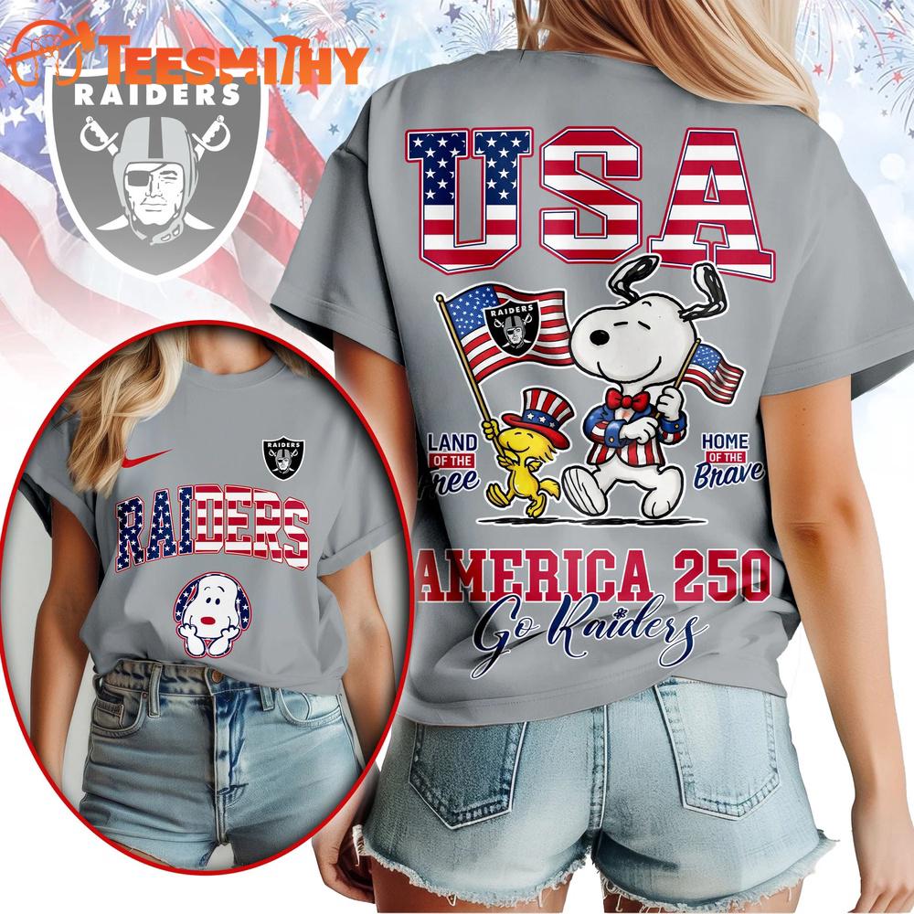 Las Vegas Raiders NFL Snoopy America 250 Years Anniversary 3D T Shirt