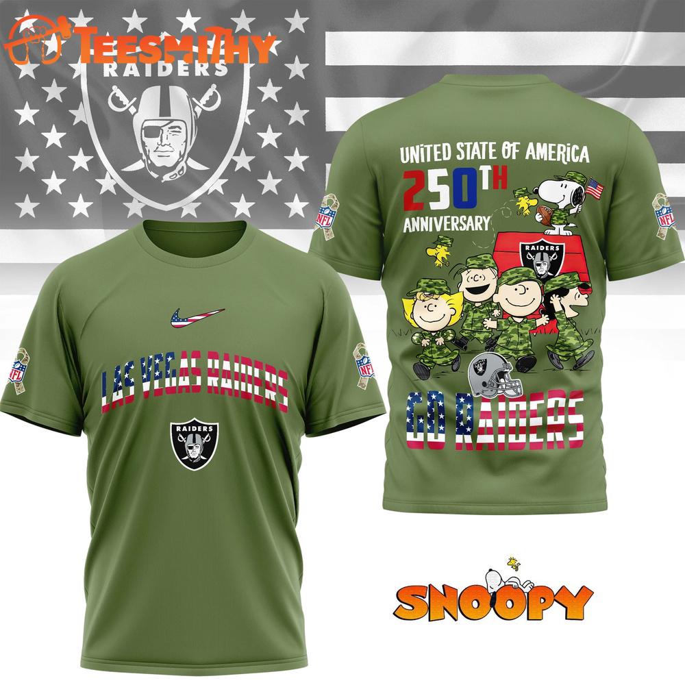 Las Vegas Raiders NFL Snoopy Peanuts Freedom 250th of America 3D T Shirt