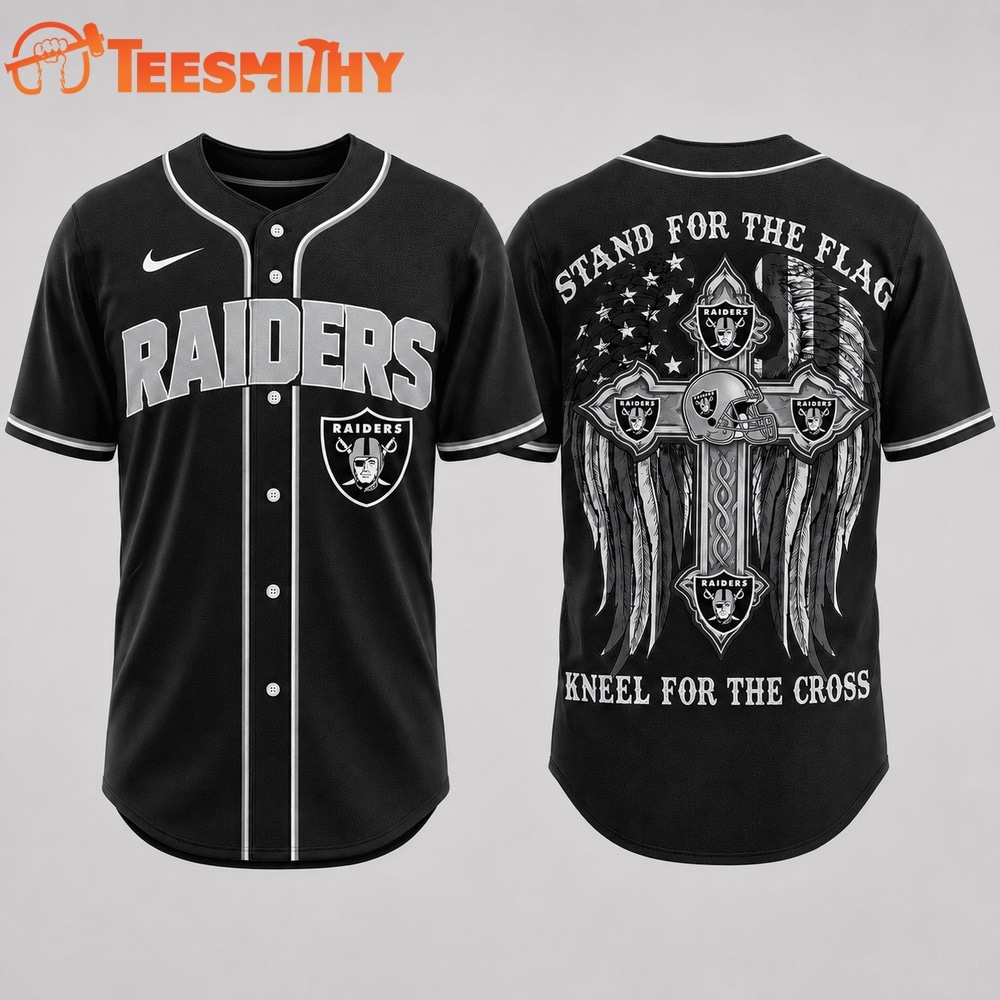 Las Vegas Raiders NFL Stand For The Flag Kneel For The Cross Baseball Jersey Shirt