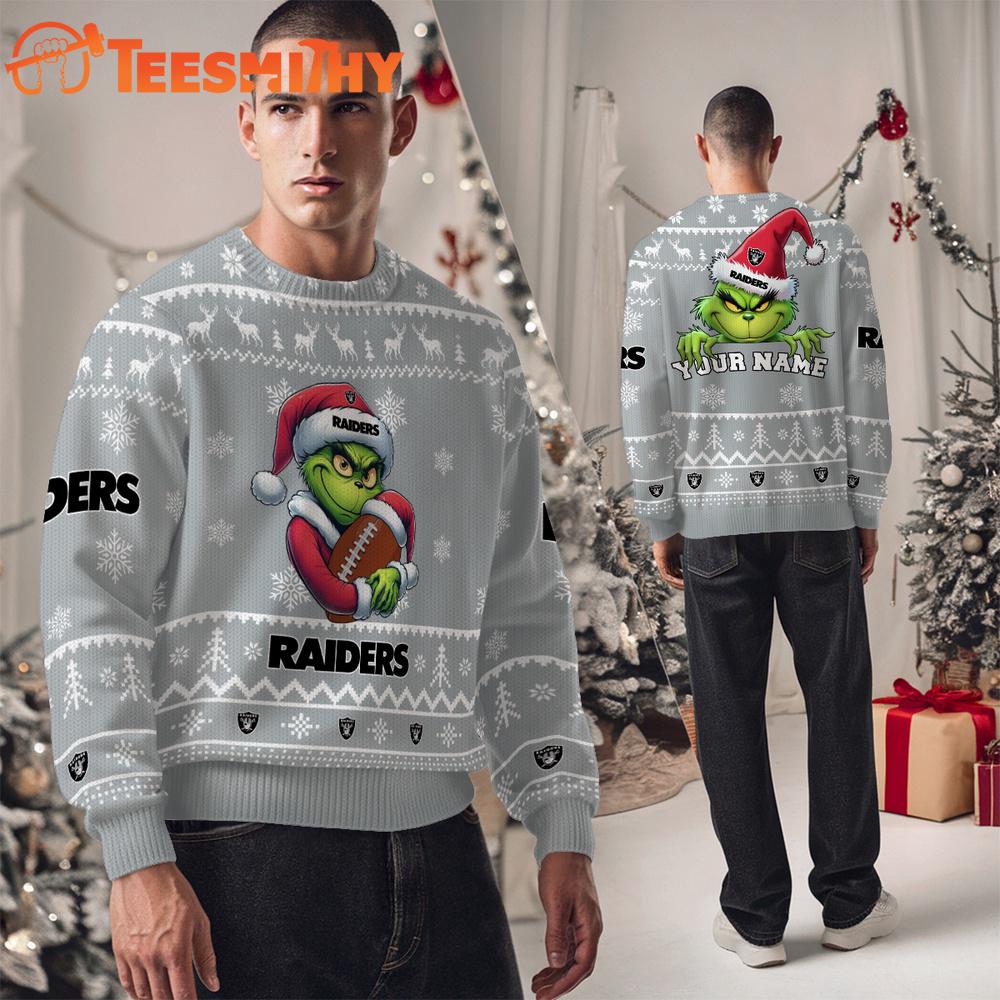 Las Vegas Raiders NFL Team Color Grinch Ugly Christmas Sweater