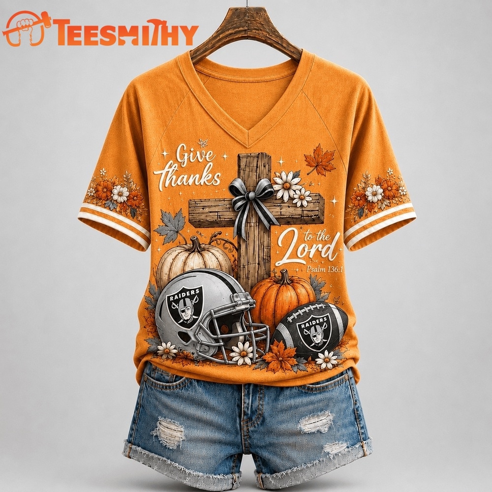Las Vegas Raiders NFL Thanksgiving Faith And Football V Neck T Shirt