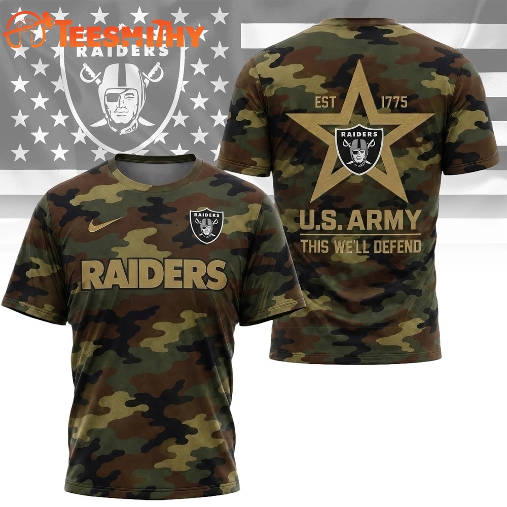 Las Vegas Raiders NFL Veterans US Army Camo New Design 3D Shirt