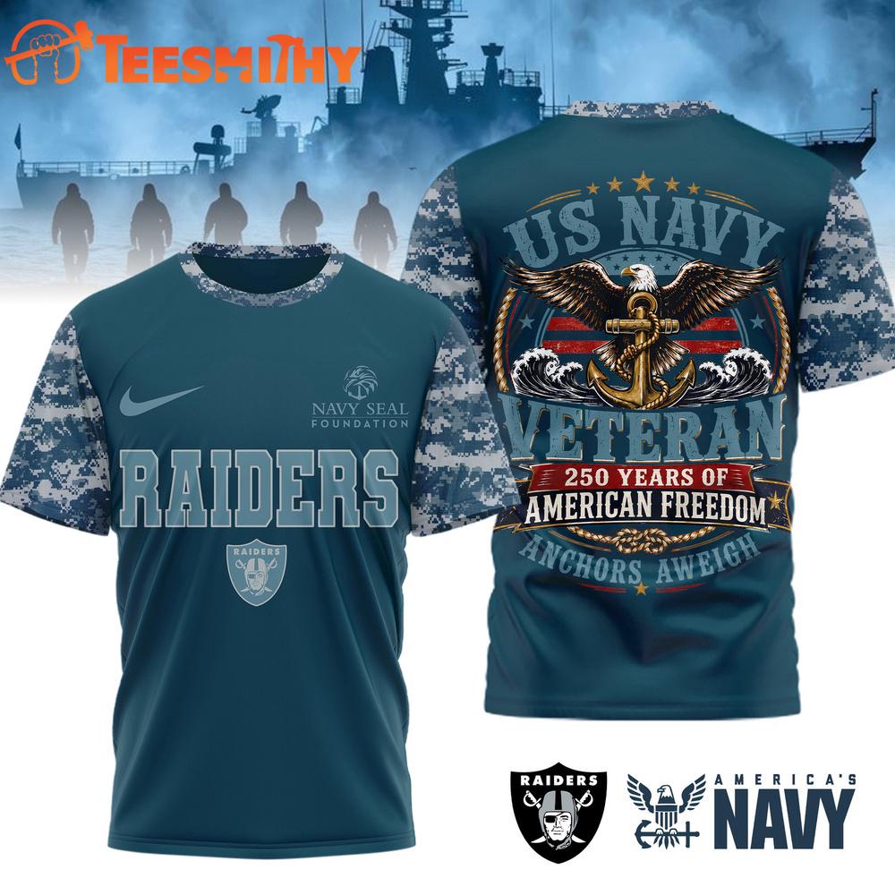 Las Vegas Raiders US Navy Veteran 250 Years American Freedom 3D Shirt