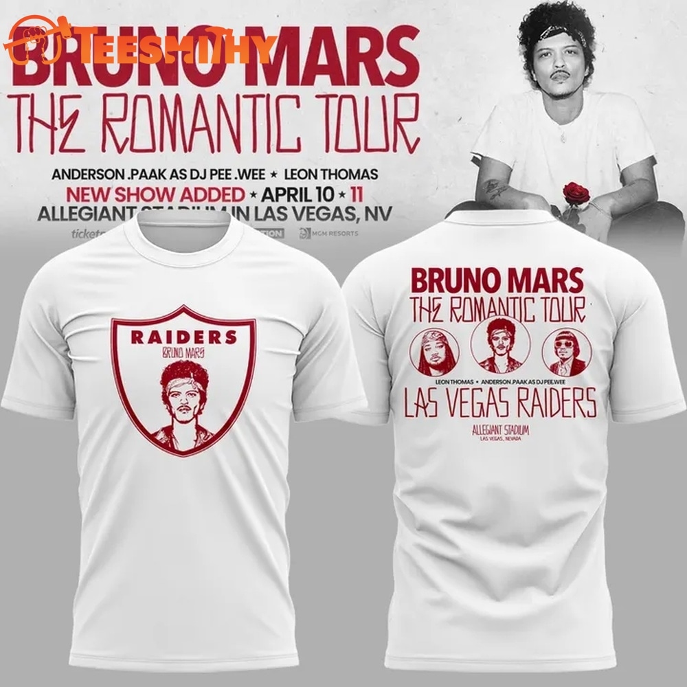 Las Vegas Raiders x Bruno Mars The Romantic Tour White T Shirt