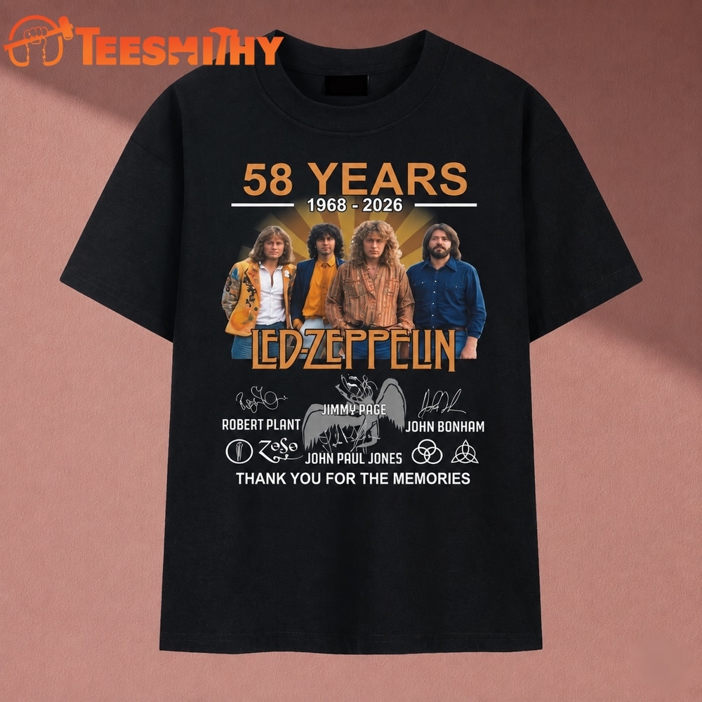 Led Zeppelin 58 Years 1968 2026 Vintage Rock Band Signatures Graphic T Shirt