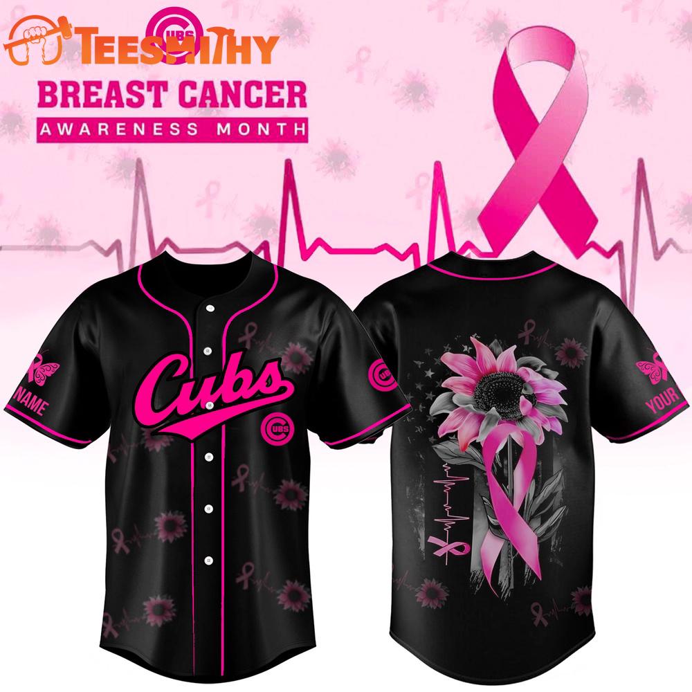 Limited Edition Chicago Cubs x Breast Cancer Awareness Month Black Custom Baseball Jersey