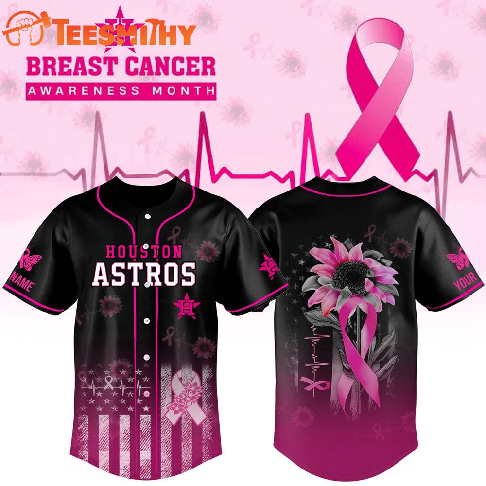 Limited Edition Houston Astros x Breast Cancer Awareness Month Black Flag Custom Baseball Jersey