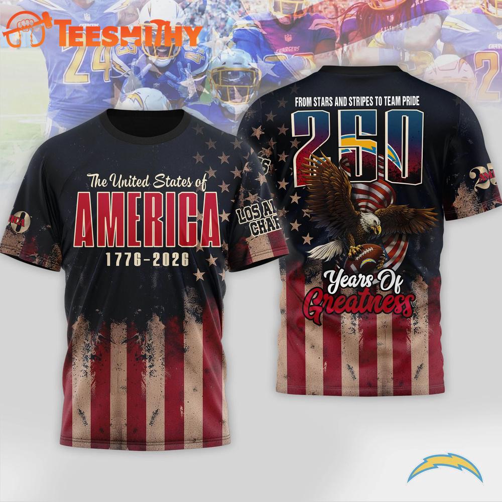 Los Angeles Chargers 2026 NFL 250th Anniversary Of America 3D Shirt