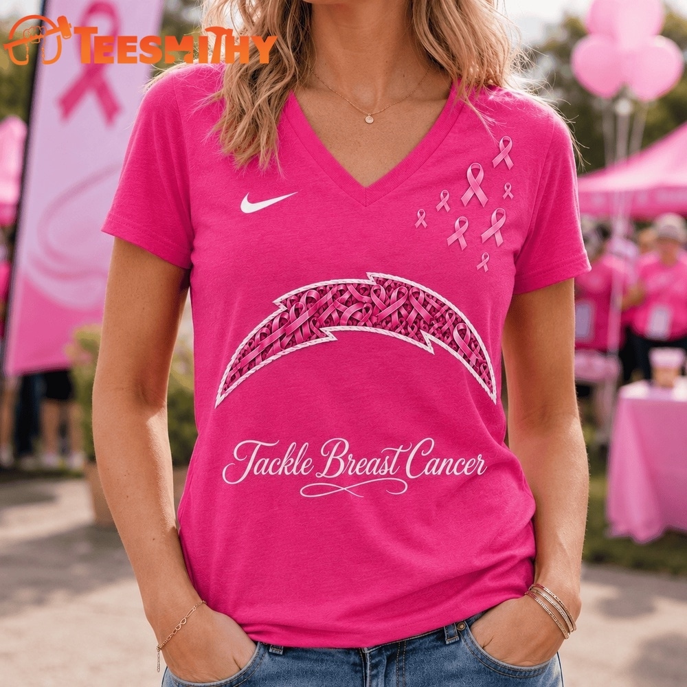 Los Angeles Chargers 2026 NFL Tackle Breast Cancer V neck T Shirt