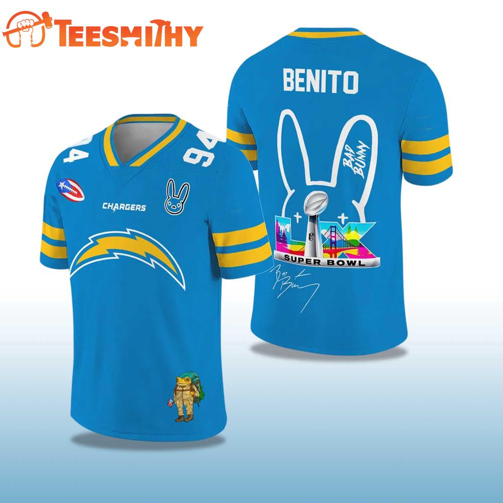 Los Angeles Chargers Football Bad Bunny 2026 Super Bowl LX Jersey Shirt