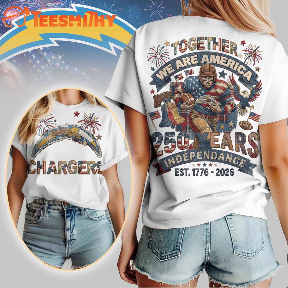 Los Angeles Chargers NFL 250th Anniversary Of America Patchwork All Over Print T Shirt