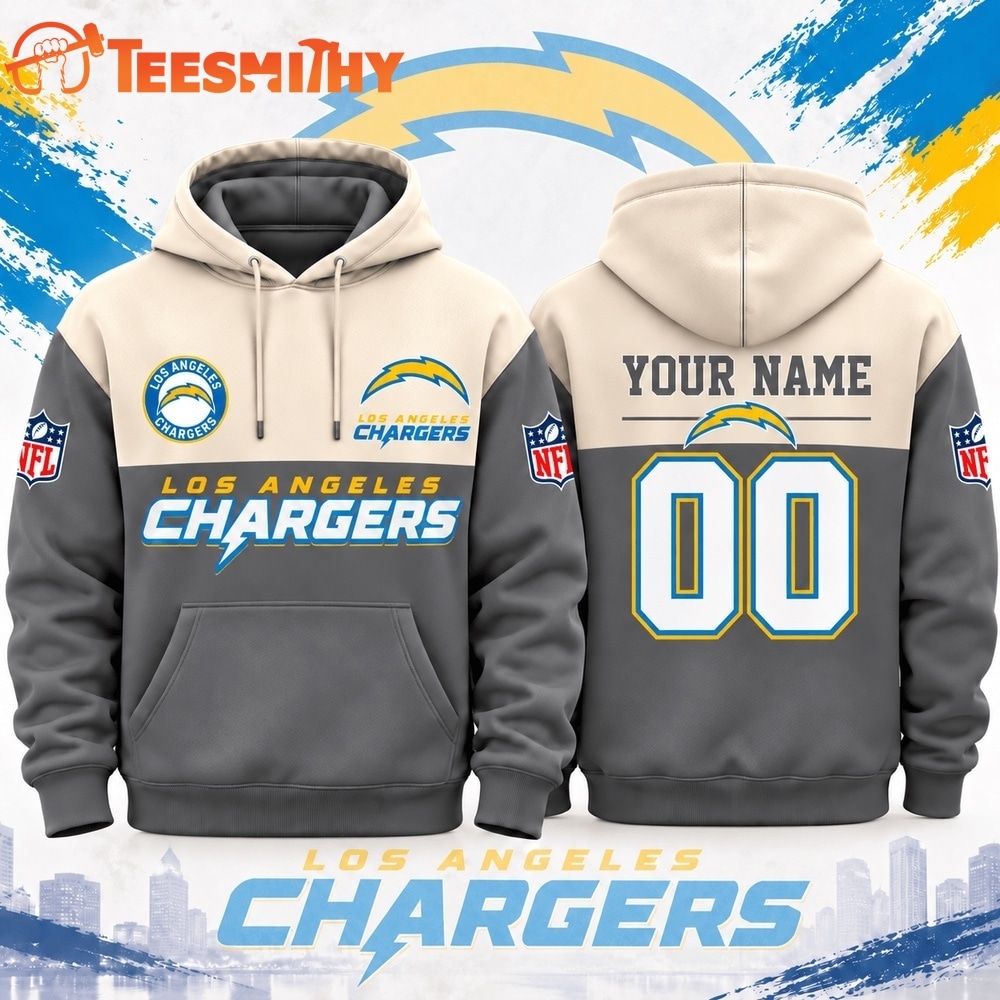Los Angeles Chargers NFL Custom Varsity Colorblock Pullover Hoodie