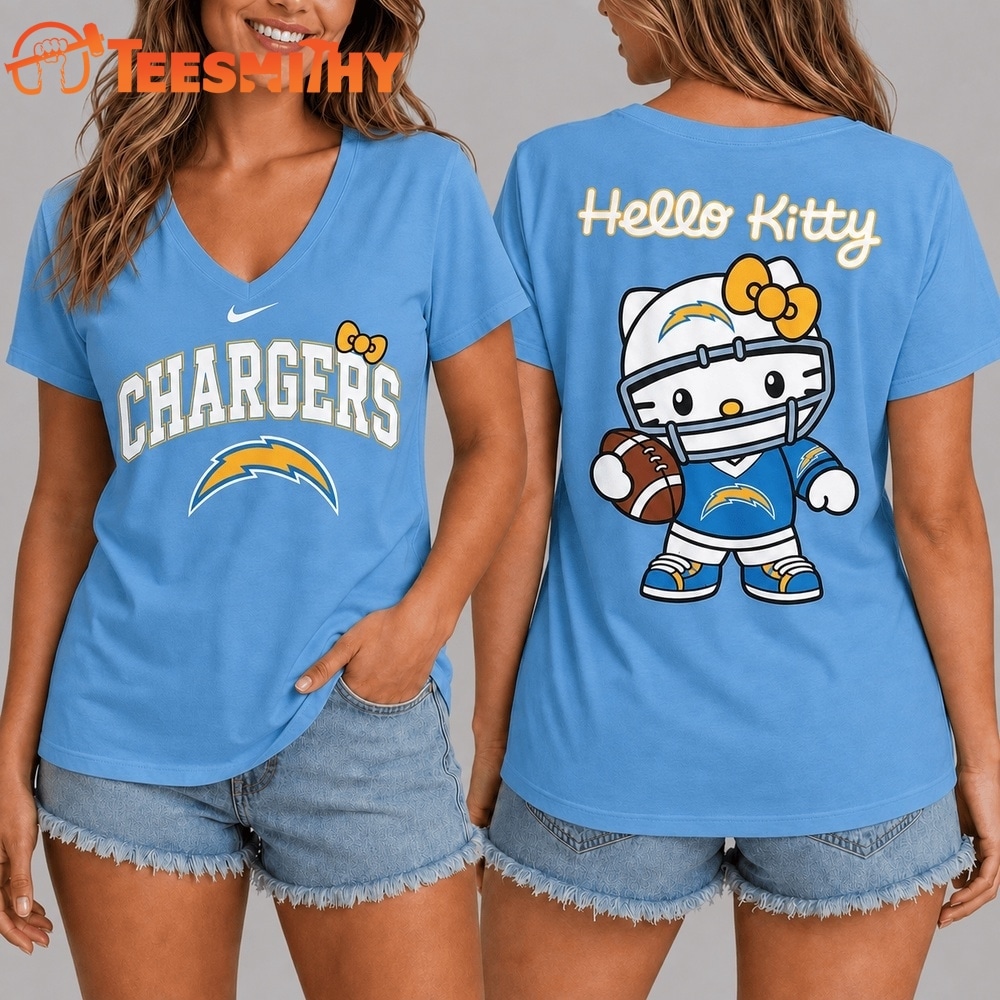 Los Angeles Chargers NFL Hello Kitty Football V Neck T Shirt