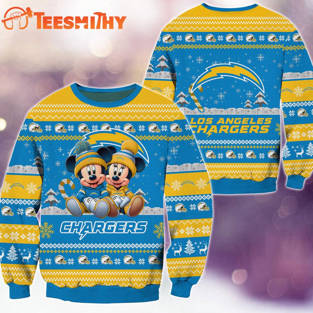 Los Angeles Chargers NFL Mickey Minnie Ugly Christmas Sweater