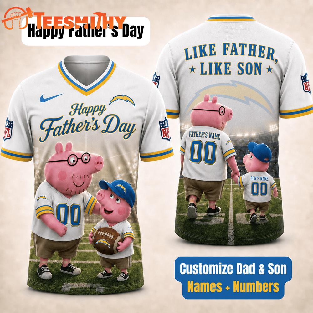 Los Angeles Chargers NFL Peppa Pig Father's Day Dad Football Jersey