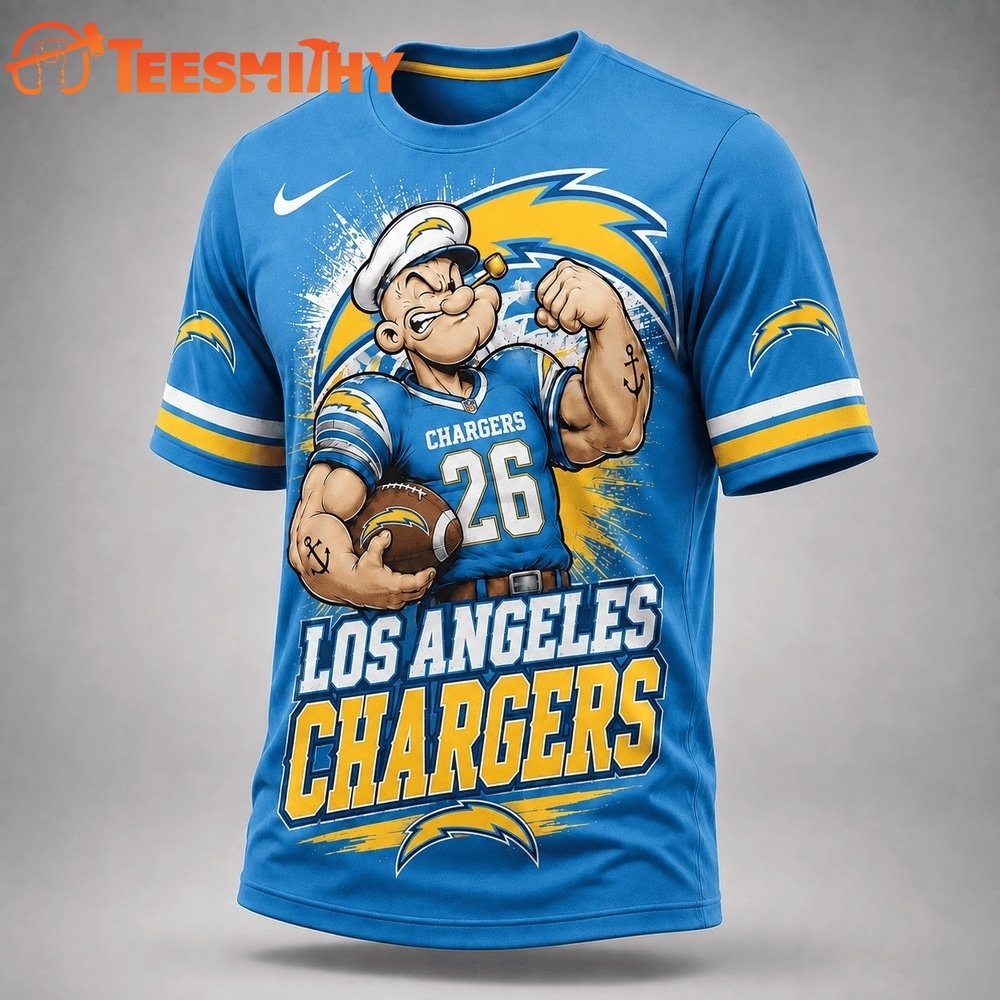 Los Angeles Chargers NFL Popeye Bold Cartoon Athletes 3D T Shirt